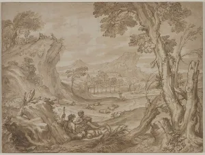Landscape with Shepherds, c. 1700?. Creator: Domenico I Piola (Italian, 1627-1703)