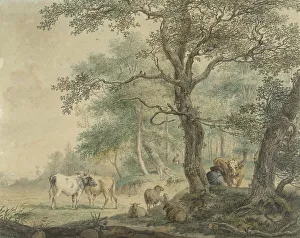 Herdsmen Prints: Landscape with two shepherds with cattle, 1797. Creator: Pieter Gerardus van Os