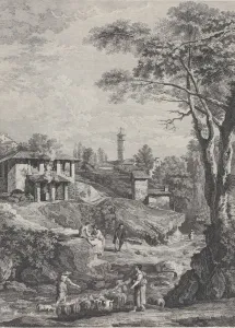 Images Dated 2nd December 2020: Landscape with shepherds, houses and a tower in the distance, 1760-70