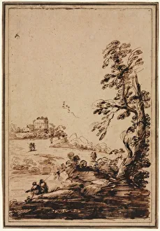 Imitator Of Prints: Landscape with Small Group of Buildings, second half 1700s. Creator: Guercino (Italian