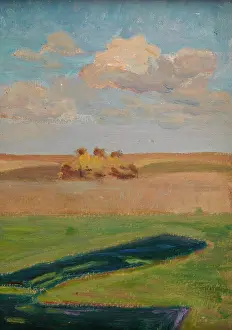 Haystack Prints: Landscape with Stacks, 1900. Creator: Unknown