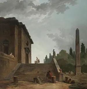 Step Prints: Landscape with a Stairs and Obelisk, 1770. Creator: Hubert Robert