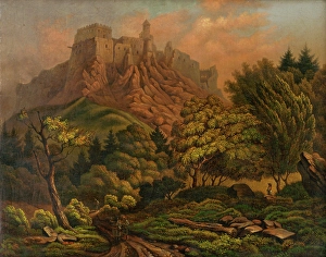 Footpath Prints: Landscape with Stara Lubovna Castle, 1800-1860. Creator: Unknown
