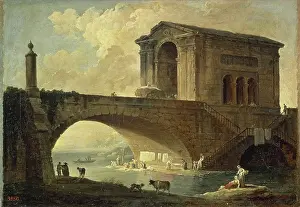 Cows Prints: Landscape with a Stone Bridge, 1780. Creator: Hubert Robert