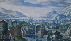 City Gate Prints: Landscape with the story of Jephthah's daughter, 1580-1589. Creator: Jacob Savery I