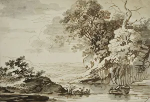 Overhanging Prints: Landscape with a stream, unknown date. Creator: Anon