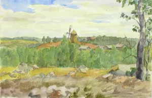Wiik Maria Prints: Landscape Study with Windmill. Creator: Maria Wiik
