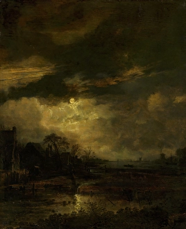 Neer Aert Van Der Prints: Landscape at Sunset, c1630-1670. Creator: Aert van der Neer