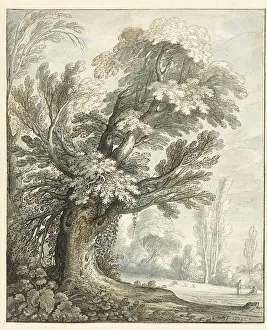 Graphite Mineral Prints: Landscape with a Tall Tree, 1634. Creator: Maerten de Cock