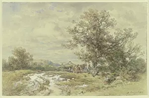 Coal Prints: Landscape with a tall tree and a timber cart, 1885. Creator: Anton Burger