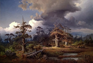 Cervus Alces Prints: Landscape from Telemark, 1852. Creator: Joachim Frich