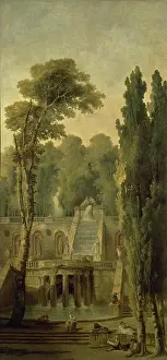 1800s Prints: Landscape with a Terrace and Cascade, 1802. Creator: Hubert Robert