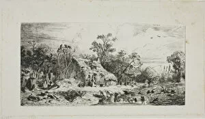 Thatched Gallery: Landscape with Thatched Cottages, 1844. Creator: Charles Emile Jacque