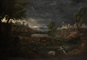 Stormy Prints: Landscape during a Thunderstorm with Pyramus and Thisbe, 1651. Creator: Nicolas Poussin