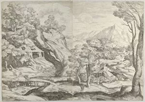 Winding Gallery: Landscape with a town in the background at the right, a winding road in the foregroun