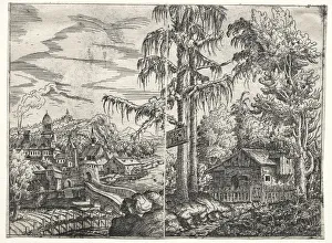 1524 1566 Prints: Landscape with the Town on a River and The Cottage between Trees