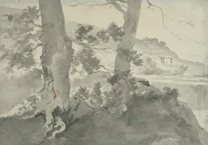 Pijnacker Adam Prints: Landscape with two tree trunks in the foreground. Creator: Adam Pynacker