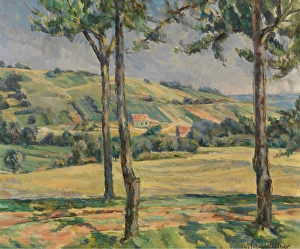 Patchwork Landscape Prints: Landscape with three trees, c1910-1940. Creator: Charles Schenckbecher