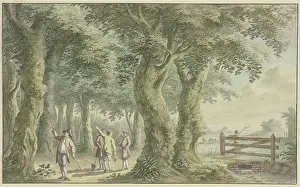 Gerard Prints: Landscape with trees, a pasture gate, and figures, 1761. Creator: Gerard van Rossum