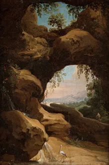 Wading Bird Prints: Landscape with views through the cave, from c.1635 until 1635. Creator: Jan Asselijin