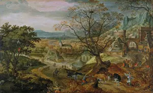 Rooftops Prints: Landscape with Village: 'Autumn', c1600. Creator: Jacob Savery I