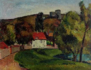 Curved Prints: Landscape Village beneath the ruins, c1915. Creator: Frederick James Porter