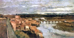 Landscape with Village and Bridge, c1855-1892. Artist: Stanislas Lepine Landscape with Village and Bridge, c1855-1892. Artist: Stanislas Lepine