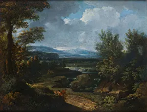 Dughet Prints: Landscape with village, waterfall and shepherd. Creator: Dughet, Gaspard (1615-1675)