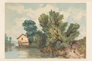Landscape with walker and house on the water, c.1800-c.1899. Creator: Judith Metelerkamp