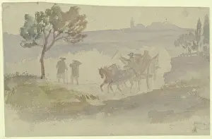 Horse And Cart Prints: Landscape with two walkers and a handcart, c1811-1812. Creator: Carl Philipp Fohr