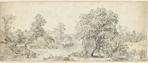 Walkers Prints: Landscape with walkers, a shepherd and many other figures, 1600-1699. Creator: Anon