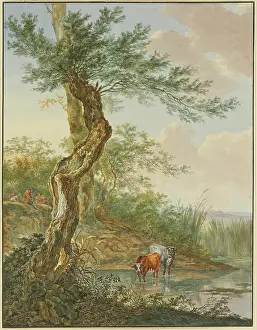 Farm Animal Prints: Landscape with water, an old willow tree by it