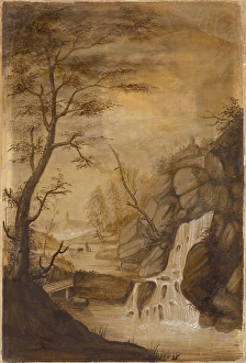 Foot Bridge Prints: Landscape with a waterfall, around 1780. Creator: Unknown