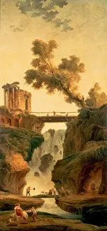 Sunny Prints: Landscape with a Waterfall, 1802. Creator: Hubert Robert