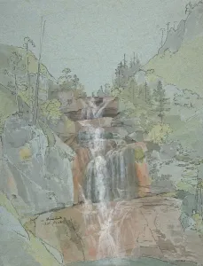 Pastel Prints: Landscape with a Waterfall, 1816. Creator: Johann Christoph Rist