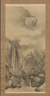 Ink On Silk Prints: Landscape with Waterfall, 1828. Creator: Tani Buncho