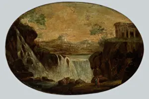 Sightseeing Prints: Landscape with a Waterfall and an Ancient Temple (Tivoli?)