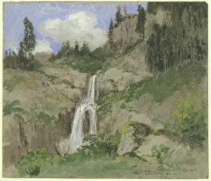 Evergreen Prints: Landscape with a waterfall, (decoration for a puppet theater), 1870. Creator: Hans Thoma