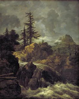 Ruisdael Jacob Isaacksz Van Prints: Landscape with a Waterfall and a Hut, 1643-1682. Creator: Jacob van Ruisdael