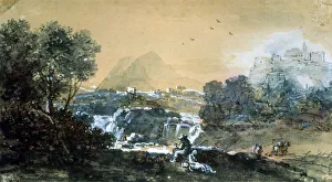 Zuccarelli Prints: Landscape with a Waterfall, Italian painting of 18th century. Artist: Francesco Zuccarelli
