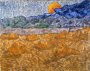 Landscape with wheat sheaves and rising moon, 1889