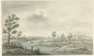 Landscape with winding river and anglers, 1661-1693. Creator: Gerrit Grasdorp