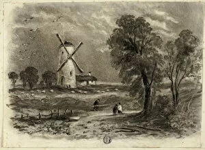 Windmill Gallery: Landscape with Windmill, September 1850. Creator: Elizabeth Murray