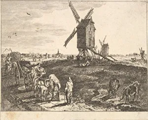 Fran Prints: Landscape with Windmills and Cart. Creator: Unknown