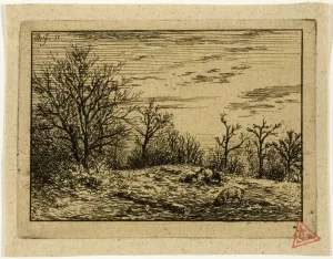 Etchingetching On Buff Chine Prints: Landscape in Winter, 1846. Creator: Charles Emile Jacque
