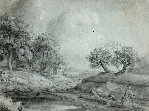 Richard Wilson Prints: Landscape with Woman and Cows (recto); Sketch of a Landscape (verso)