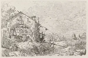 Canal Giovanni Antonio Prints: Landscape with a Woman at a Well [lower left], c. 1735 / 1746. Creator: Canaletto