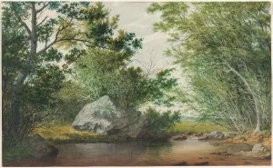 Landscape with Wooded Stream and Boulder, c. 1880s. Creator: William Allen Wall (American