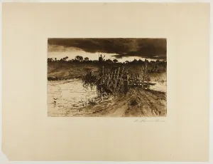 Dunald Mill Hole Prints: Landscape with Mill and a Wooden Bridge, 1883. Creator: Mary Nimmo