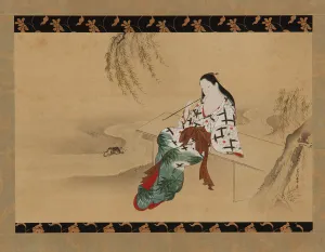 Landscape: a yujo sitting on a bench, 18th century. Creator: Miyagawa Choshun Landscape: a yujo sitting on a bench, 18th century. Creator: Miyagawa Choshun